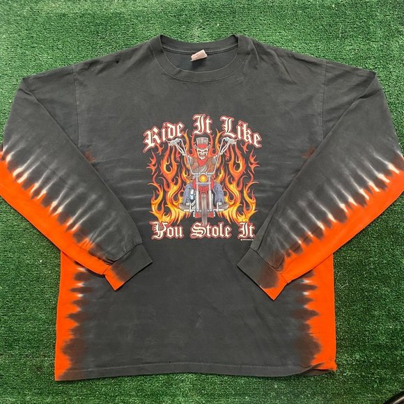 Anvil Other - Vintage Y2K Skull Flame Choppers Punk Grunge Long Sleeve Tee